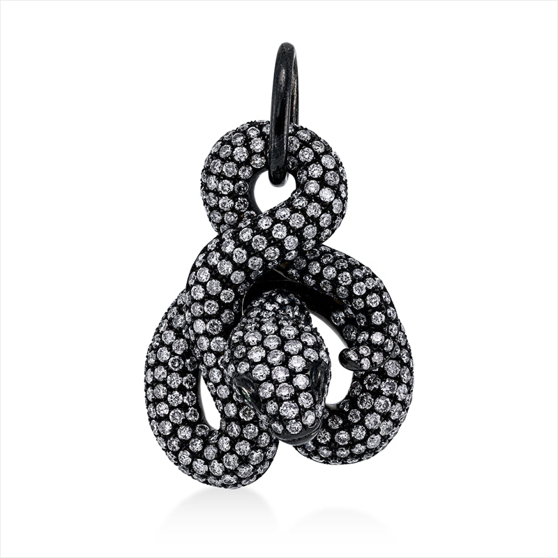 Anhänger 18 kt WG, Fassung schwarz rhodiniert, 437 Brill. 4,23 ct, TW-pi, 2 Tsavorith 0,05 ct grün