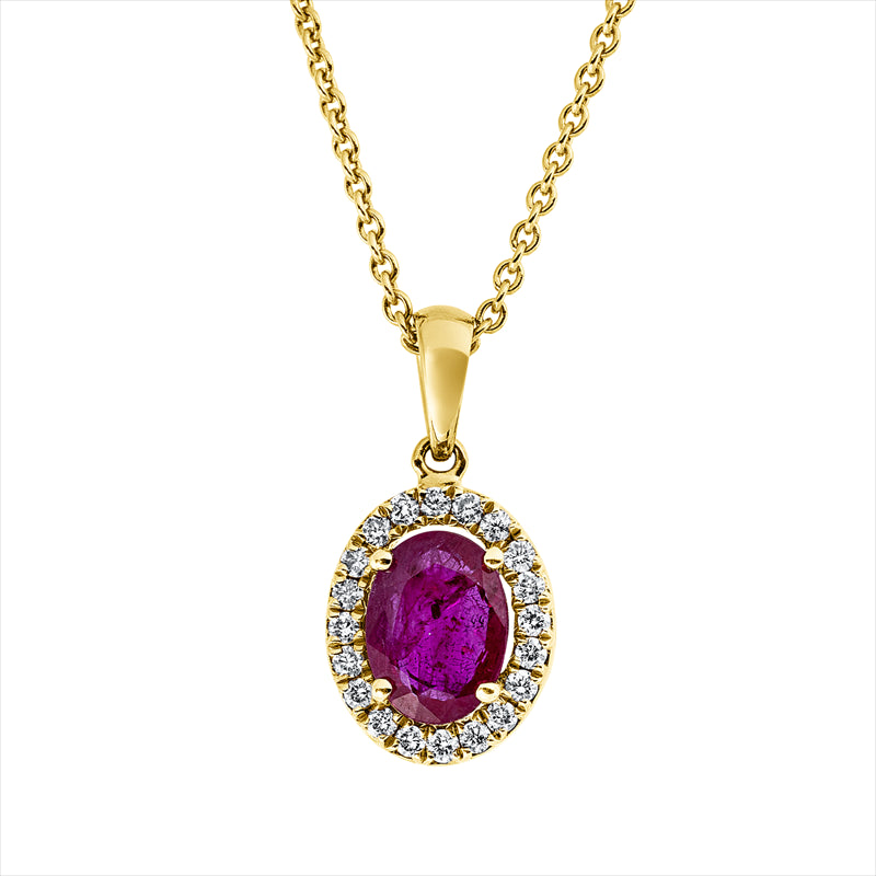 Anhänger 18 kt RG, mit Öse, 20 Brill. 0,15 ct, W-si, 1 Rubin 0,95 ct rot