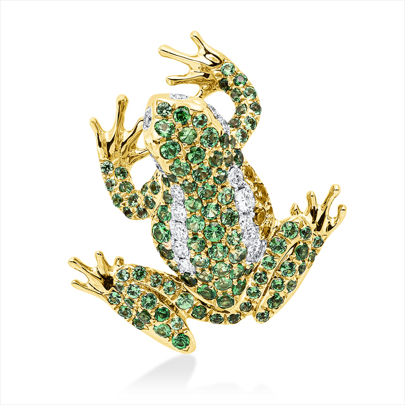 Anhänger 18 kt GG+WG, 16 Brill. 0,16 ct, TW-vsi, 109 Tsavorith 1,08 ct grün