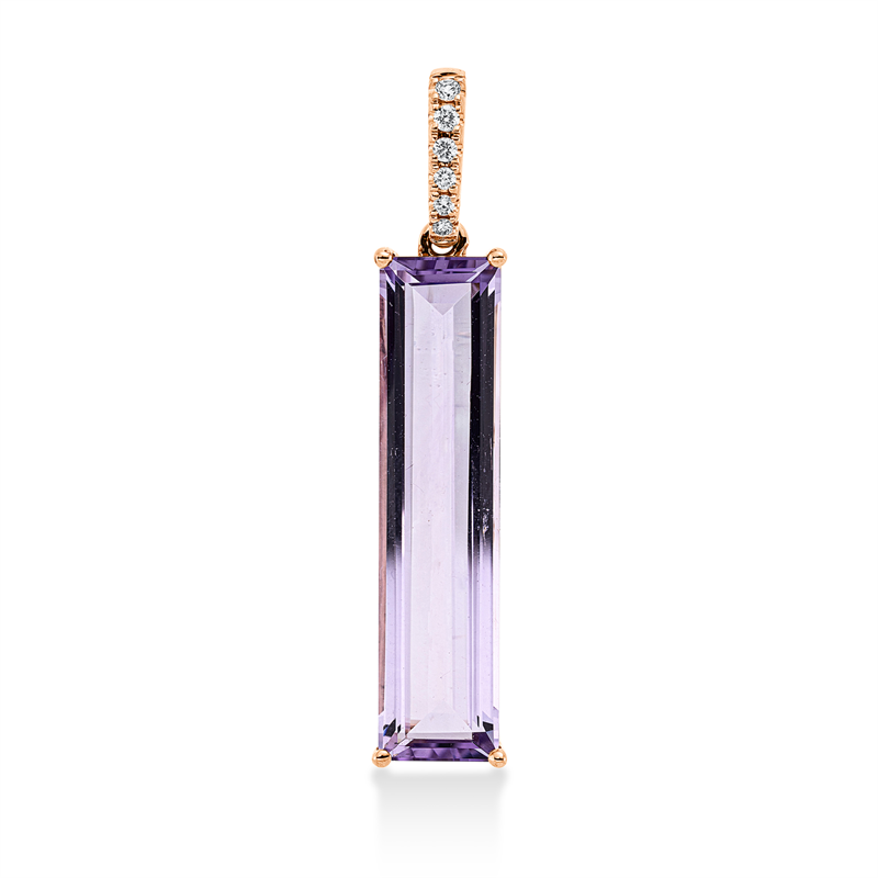 Anhänger 18 kt RG, mit Öse, 6 Brill. 0,05 ct, TW-si, 1 Amethyst 5,60 ct pink
