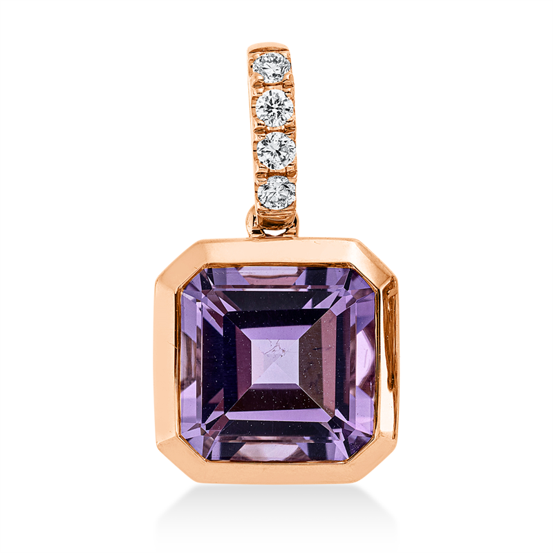 Anhänger 18 kt RG, mit Öse, 4 Brill. 0,10 ct, TW-si, 1 Amethyst 3,40 ct pink