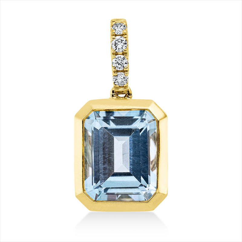 Anhänger 18 kt GG, mit Öse, 4 Brill. 0,10 ct, TW-si, 1 Topas 4,30 ct sky blue