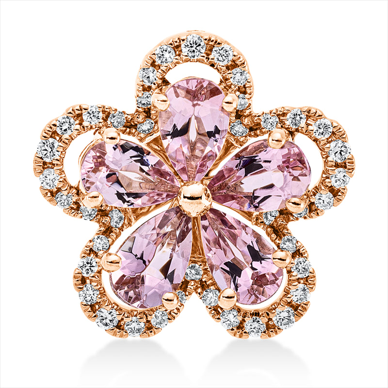 Anhänger 18 kt RG, 40 Brill. 0,15 ct, TW-si, 5 Turmalin 1,00 ct pink