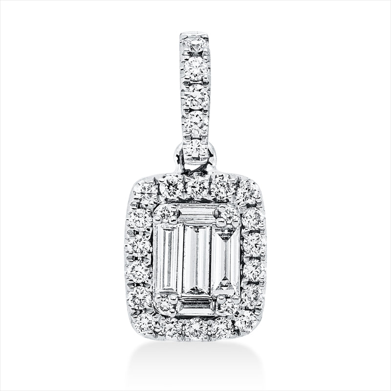 Anhänger 18 kt WG, mit Öse, 2 Bag. 0,03 ct, E-vsi, 3 Bag. 0,19 ct, E-vsi, 27 Brill. 0,23 ct, TW-si