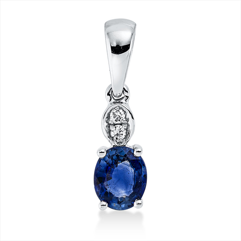 Anhänger 18 kt WG, mit Öse, 2 Brill. 0,02 ct, TW-si, 1 Saphir 0,45 ct blau