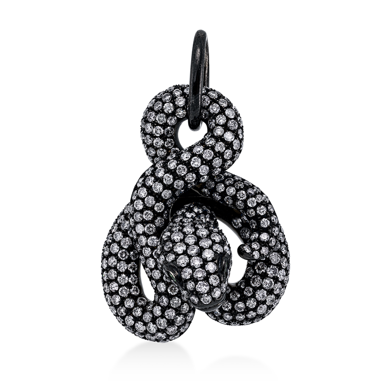 Anhänger 18 kt WG, Fassung schwarz rhodiniert, 437 Brill. 4,17 ct, pink, 2 Tsavorith 0,05 ct grün