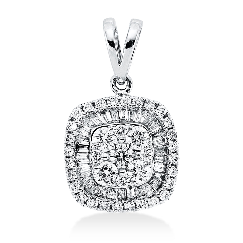 Anhänger 18 kt WG, mit Öse, 30 Trap. 0,19 ct, TW-si, 37 Brill. 0,30 ct, TW-si