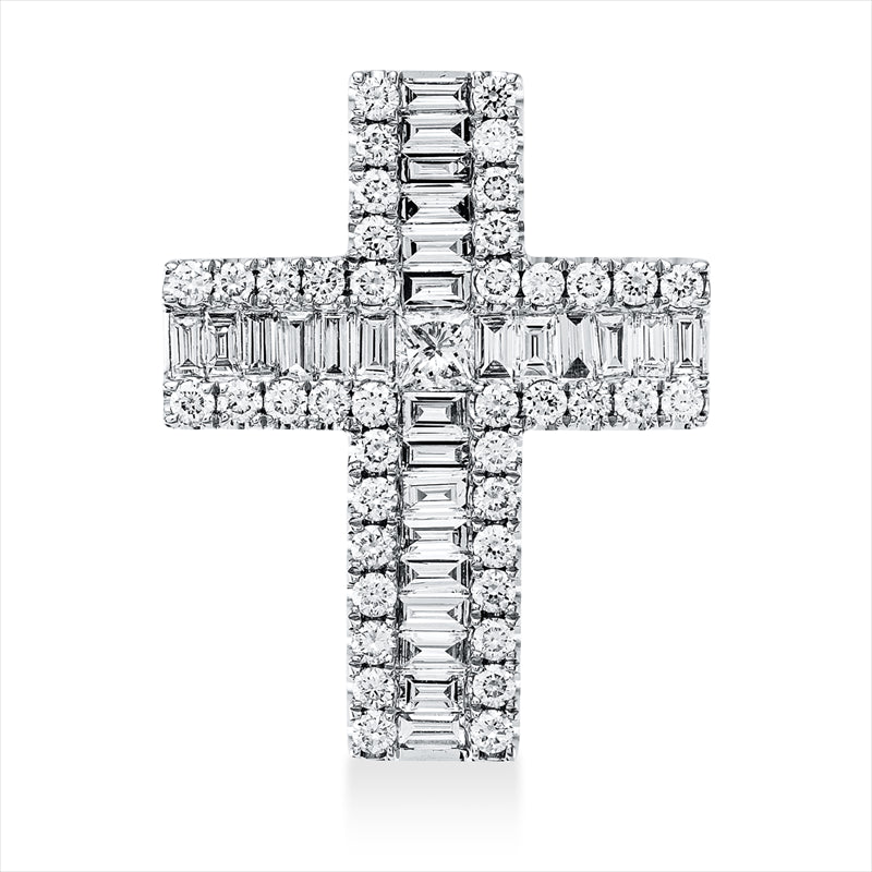 Anhänger 18 kt WG, 1 Princ. 0,07 ct, TW-si, 27 Bag. 0,47 ct, TW-si, 42 Brill. 0,40 ct, TW-si