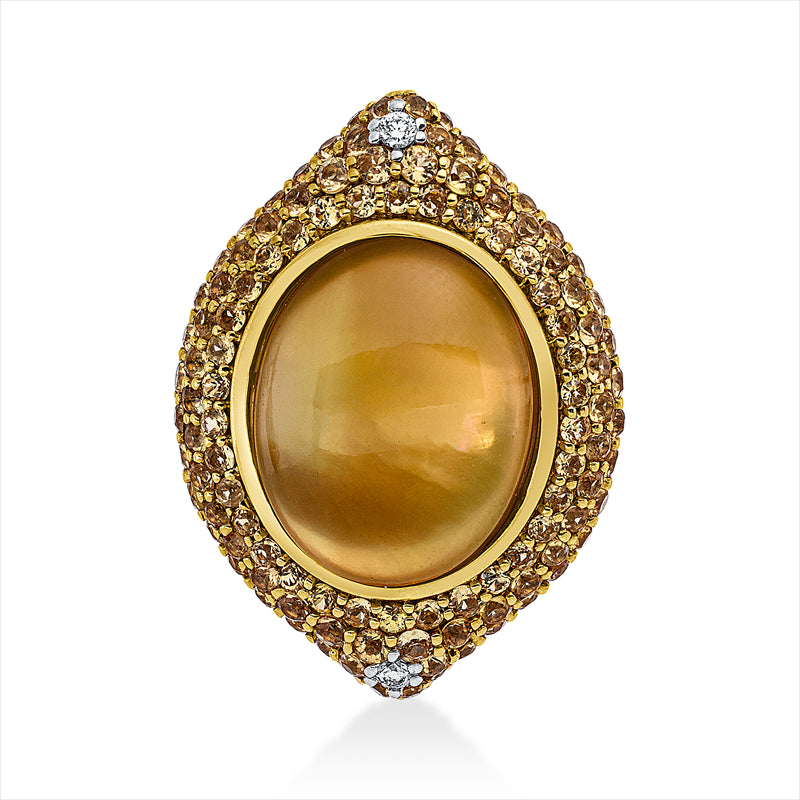 Anhänger 18 kt GG+WG,mit Muschel,2 Br. 0,02 ct,TW-si,122 Sa 1,06 ct ,1 Citrin 3,74 ct gelb