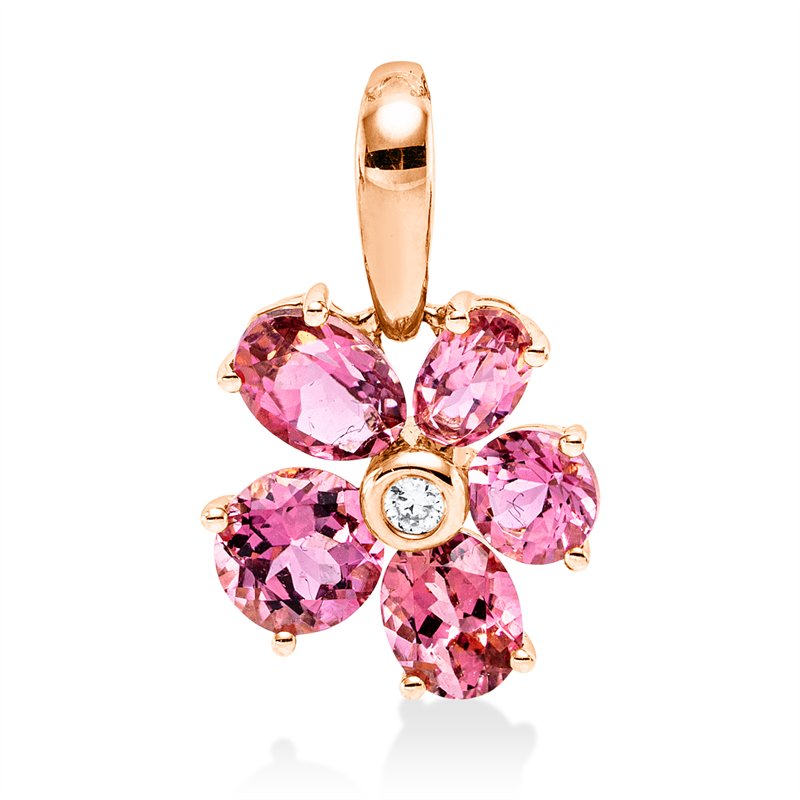 Anhänger 18 kt RG, mit Öse, 1 Brill. 0,02 ct, TW-si, 3 Turmalin 1,20 ct pink, 2 Turmalin 0,90 ct pink