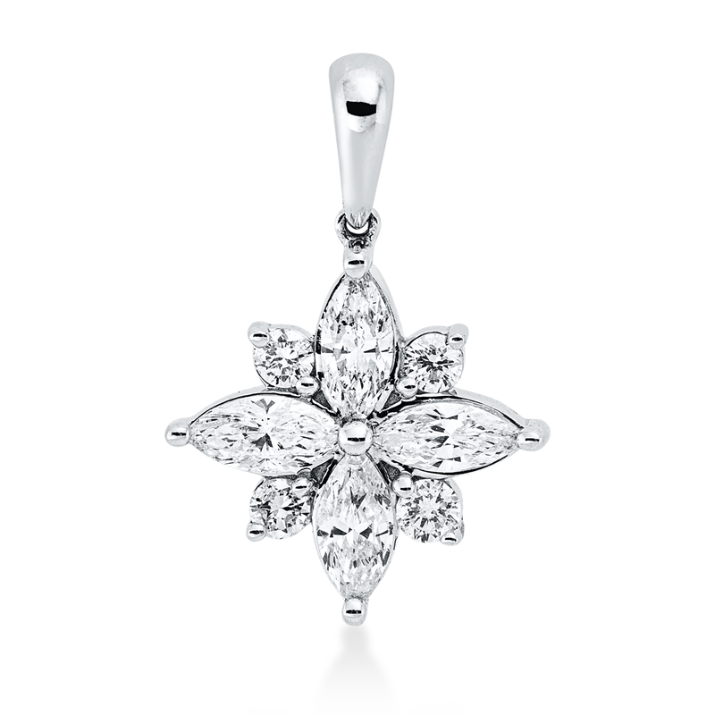 Anhänger 18 kt WG, mit Öse, 4 Nav. 0,45 ct, TW-si, 4 Brill. 0,12 ct, TW-si