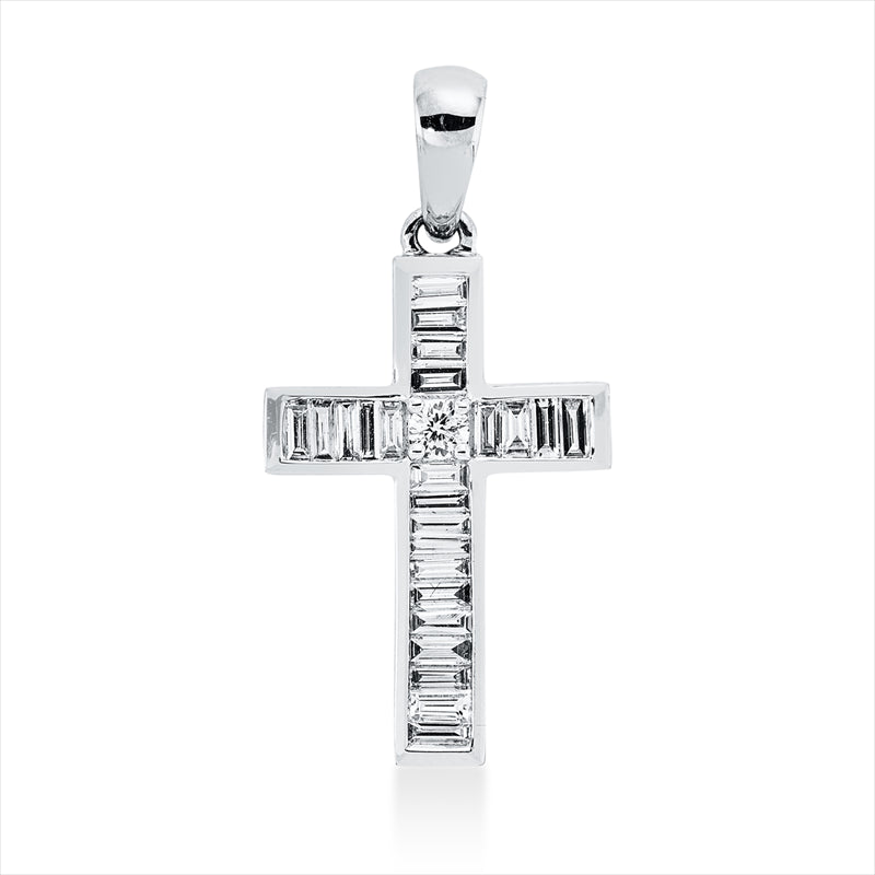 Anhänger 18 kt WG, mit Öse, 24 Bag. 0,33 ct, TW-vsi, 1 Brill. 0,04 ct, TW-si