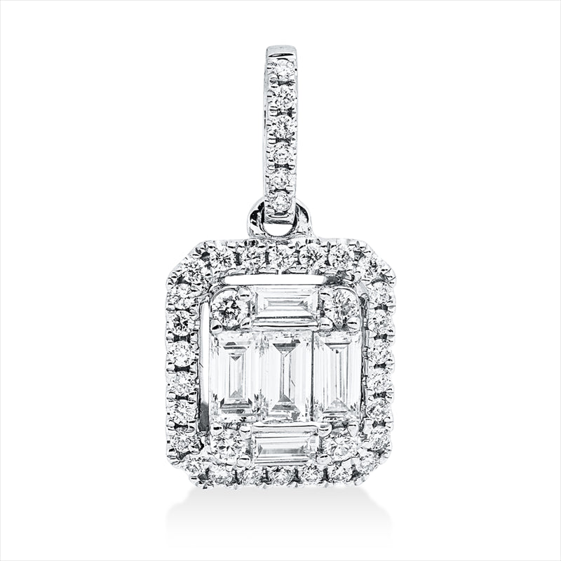 Anhänger 18 kt WG, mit Öse, 5 Bag. 0,24 ct, TW-vsi, 36 Brill. 0,13 ct, TW-si