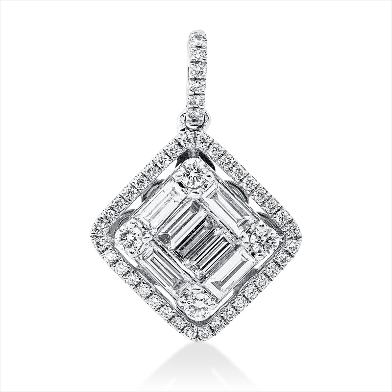 Anhänger 18 kt WG, mit Öse, 7 Bag. 0,71 ct, TW-vsi, 46 Brill. 0,32 ct, TW-vsi