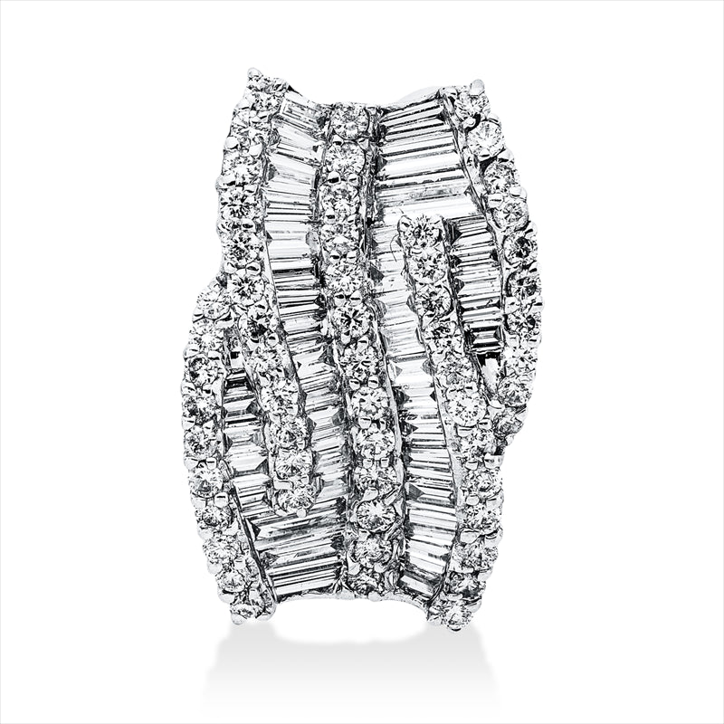 Anhänger 18 kt WG, 42 Trap. 0,83 ct, F-vsi, 57 Brill. 0,50 ct, F-si