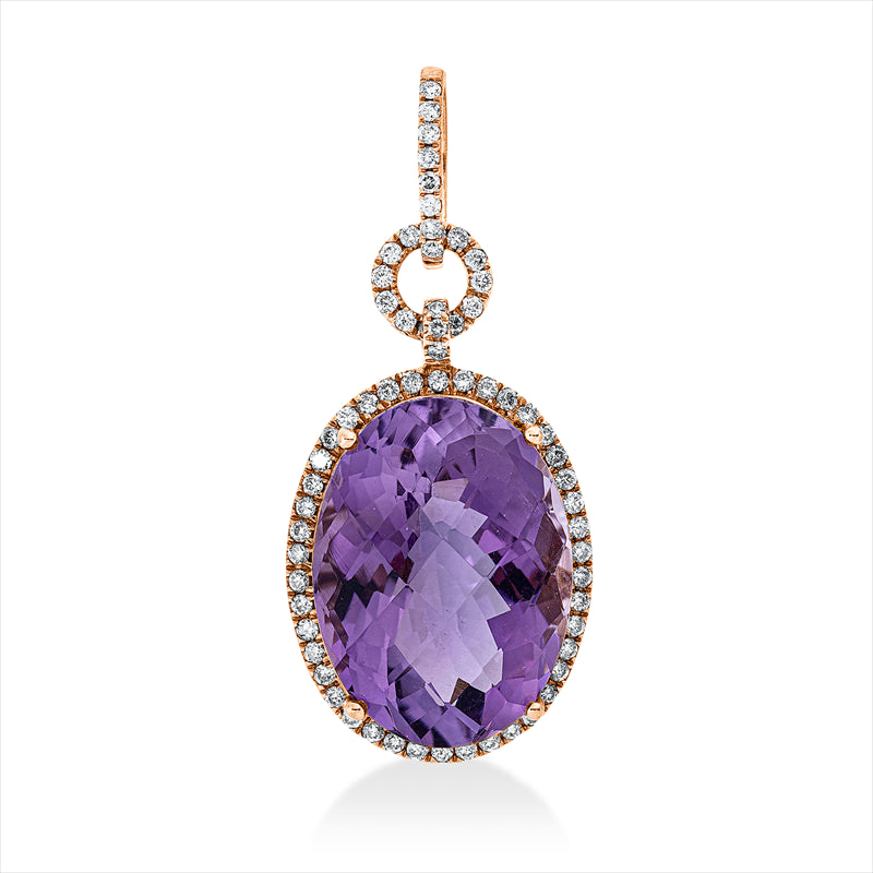 Anhänger 18 kt RG, mit Öse, 65 Brill. 0,47 ct, W-si, 1 Amethyst 14,48 ct lila