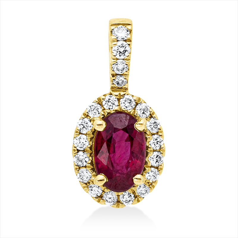 Anhänger 18 kt GG, mit Öse, 20 Brill. 0,11 ct, TW-si, 1 Rubin 0,54 ct rot