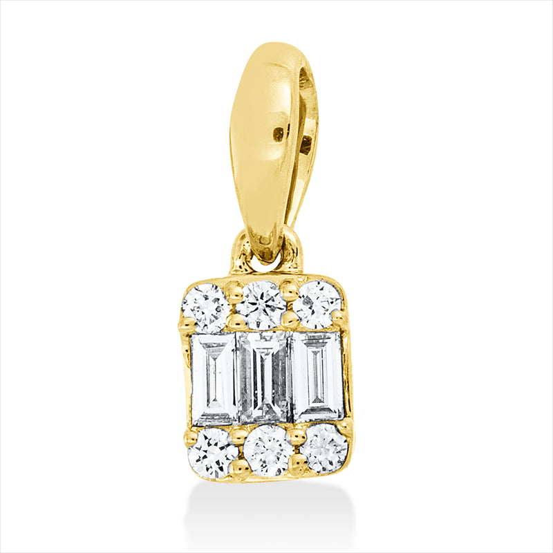 Anhänger 18 kt GG, mit Öse, 3 Bag. 0,08 ct, TW-vsi, 6 Brill. 0,04 ct, TW-si