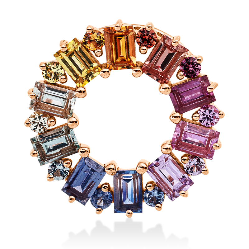 Anhänger 18 kt RG, 10 Saphire 0,88 ct fancy, 10 Saphire 0,22 ct fancy