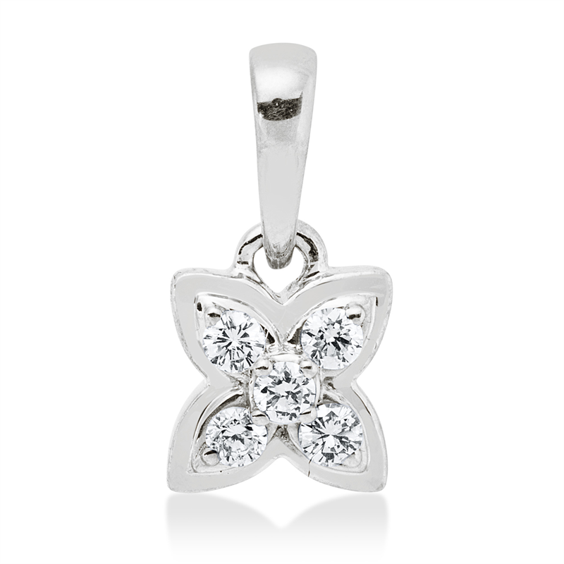 Anhänger 18 kt WG, mit Öse, 5 Brill. 0,06 ct, TW-si