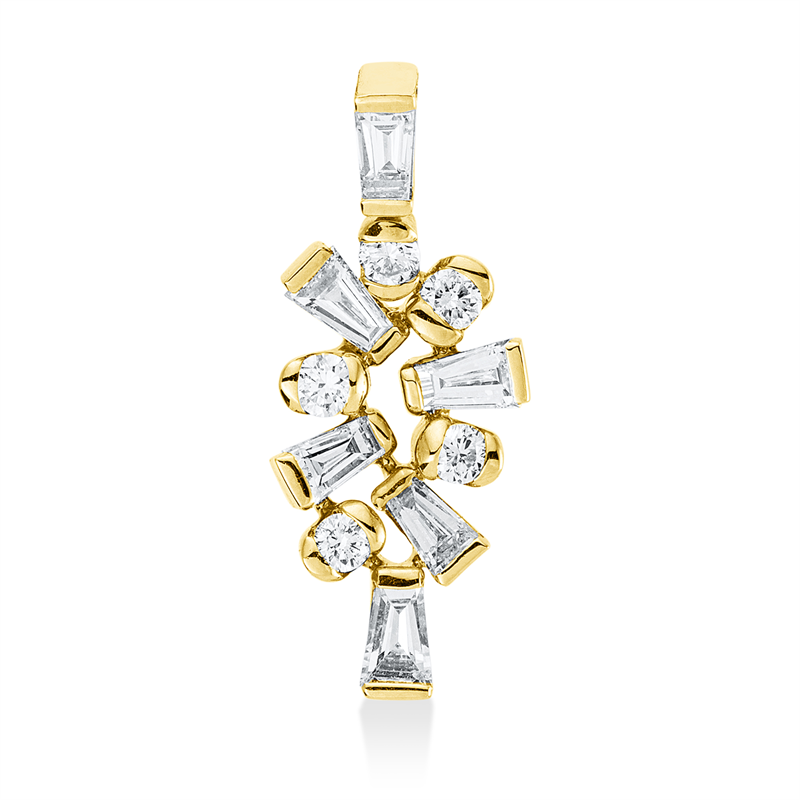 Anhänger 14 kt GG, 5 Brill. 0,10 ct, W-si/pi, 6 Trap. 0,31 ct, W-si/pi