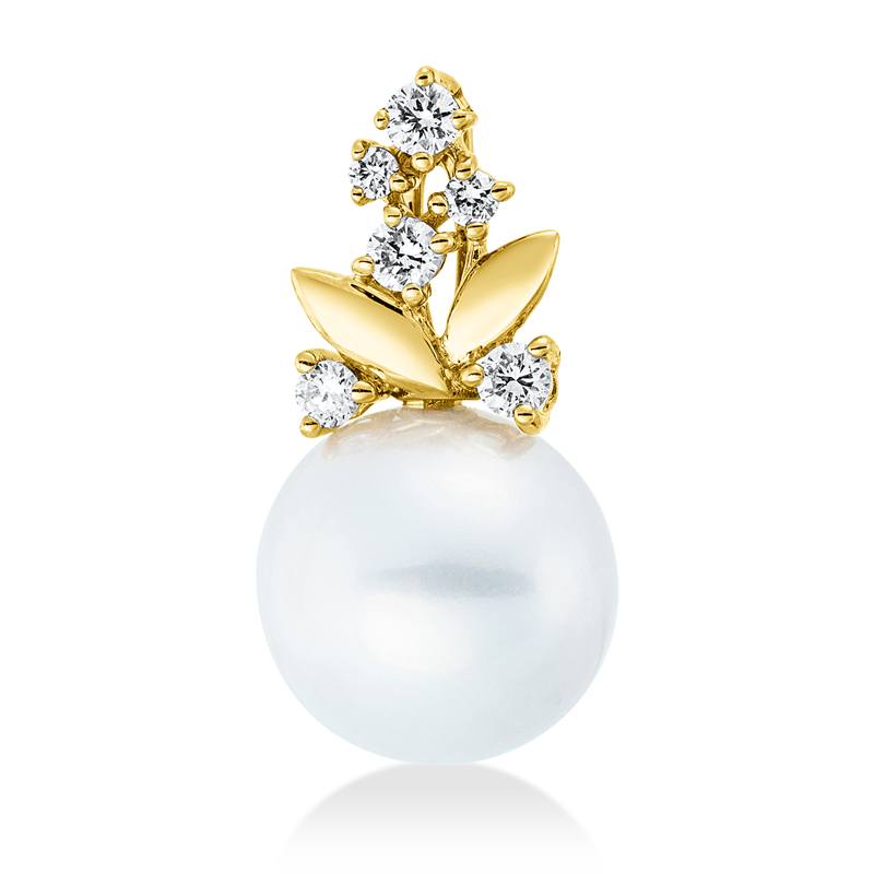 Anhänger 14 kt GG, 6 Brill. 0,14 ct, W-si/pi, 1 SW weiß 9,5 mm