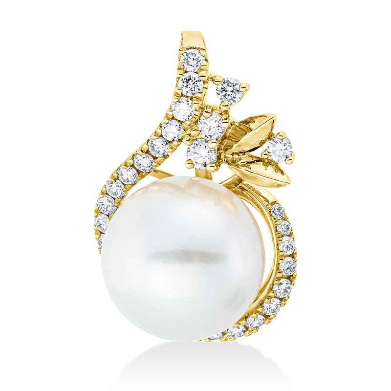 Anhänger 14 kt GG, 29 Brill. 0,26 ct, W-si/pi, 1 SW weiß 9 mm