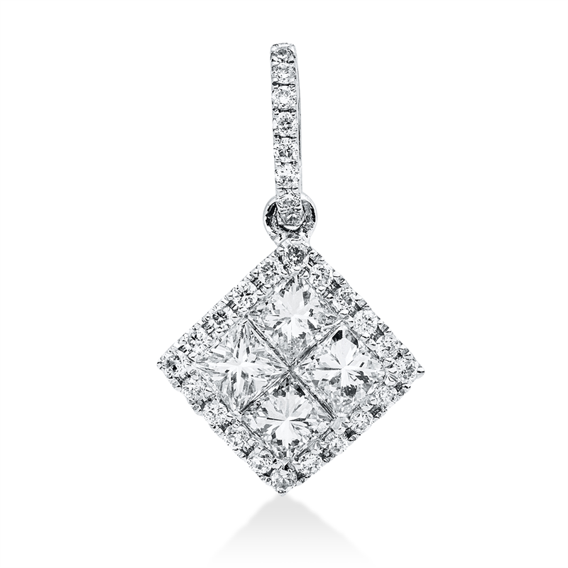 Anhänger 18 kt WG, mit Öse, 4 Princ. 0,39 ct, TW-vsi/si, 28 Brill. 0,11 ct, TW-vsi/si