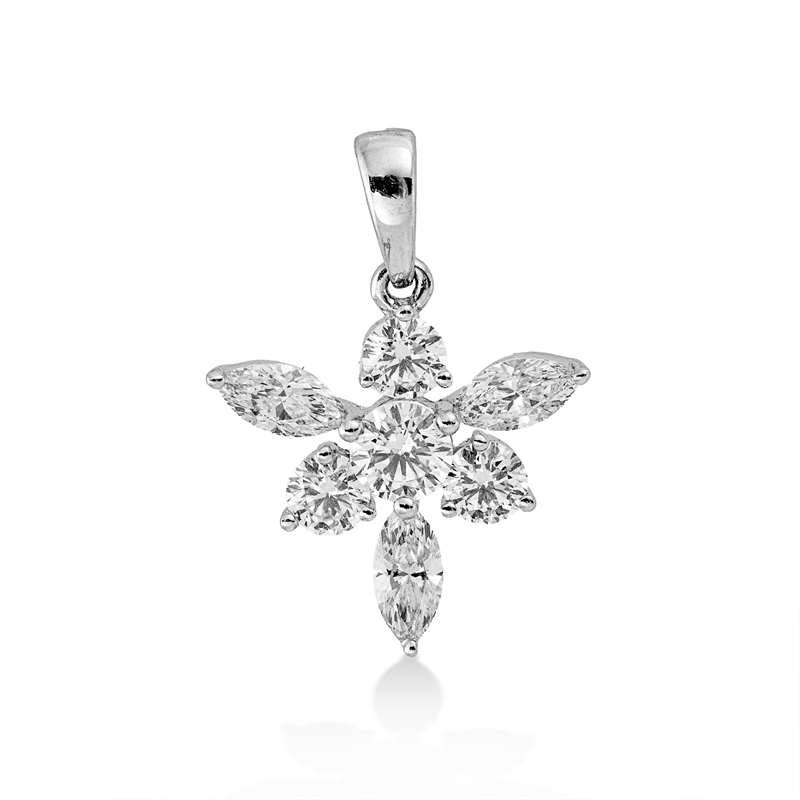 Anhänger 18 kt WG, mit Öse, 3 Nav. 0,29 ct, TW-vsi/si, 4 Brill. 0,37 ct, TW-vsi/si