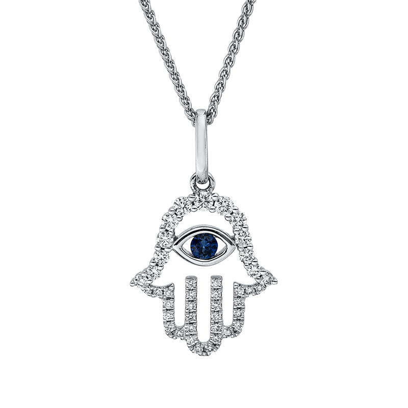 Anhänger 18 kt WG, mit Öse, 41 Brill. 0,28 ct, TW-si, 1 Saphir 0,07 ct blau