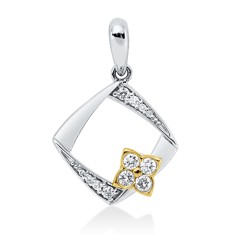 Anhänger 18 kt WG+GG, mit Öse, 6 Brill. 0,02 ct, TW-si, 6 Brill. 0,11 ct, TW-si