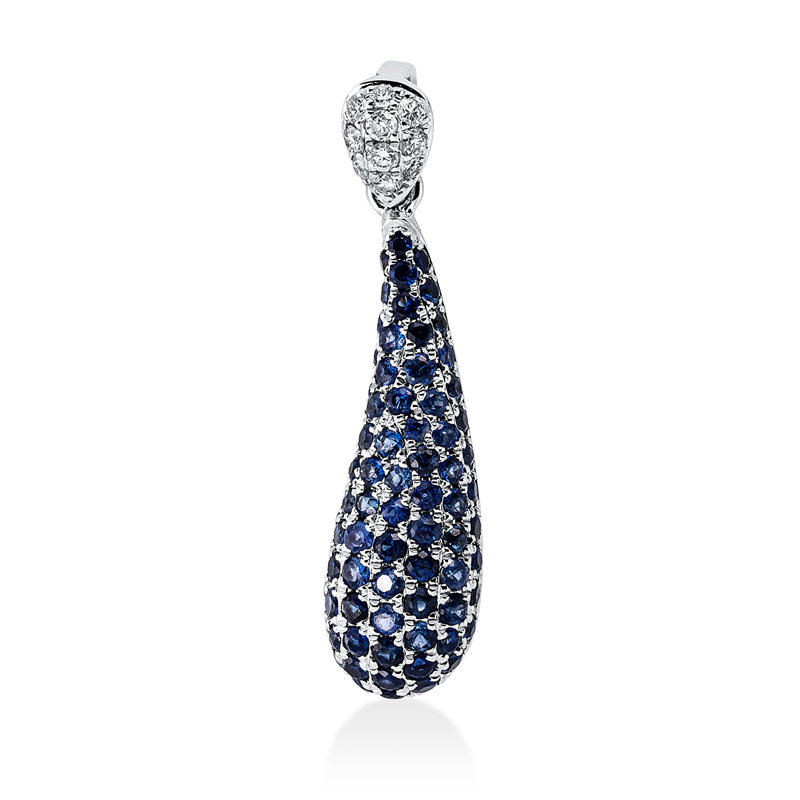 Anhänger 18 kt WG, mit Öse, 10 Brill. 0,06 ct, TW-si, 76 Saphire 0,61 ct blau