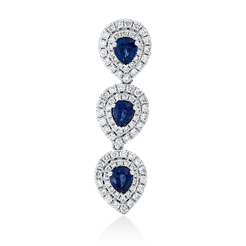 Anhänger 18 kt WG, 93 Brill. 0,93 ct, TW-si, 3 Saphire 1,18 ct blau