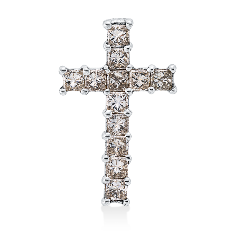 Anhänger 18 kt WG, 12 Princ. 1,31 ct, braun