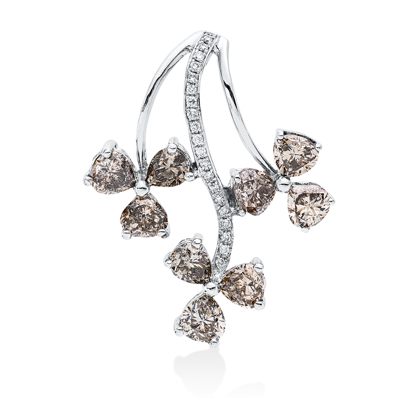 Anhänger 18 kt WG, 20 Brill. 0,08 ct, F-si, 9 Fant-Schl. 3,10 ct, braun