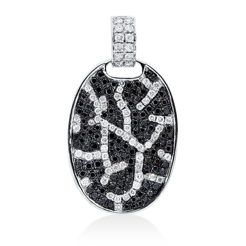 Anhänger 18 kt WG, Fassung teils schwarz rhodinie, 72 Brill. 0,66 ct, TW-pi, 108 Brill. 0,85 ct, schwarz