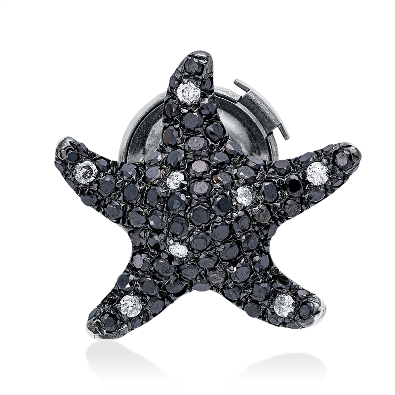 Brosche 18 kt WG, Fassung teils schwarz rhodinie, 8 Brill. 0,09 ct, F-pi, 79 Brill. 0,87 ct, schwarz