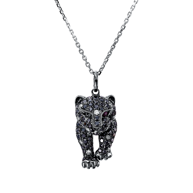 Anhänger 18 kt WG, Fassung teils schw rho, 82 Br. 1,26 ct, schwa, 13 Br. 0,19 ct, pink, 2 Rub 0,04 ct