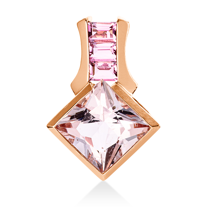 Anhänger 18 kt RG, 3 Turmalin 0,50 ct pink, 1 Morganit 3,26 ct pink