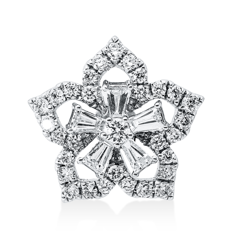 Anhänger 18 kt WG, 30 Brill. 0,35 ct, TW-si, 5 Trap. 0,28 ct, TW-vsi, 1 Brill. 0,04 ct, TW-si