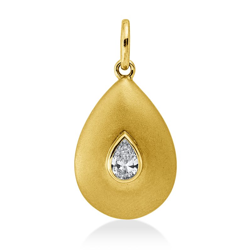 Anhänger 14 kt GG, mattiert , mit Öse, 1 Tropfen 0,21 ct, TW-vsi
