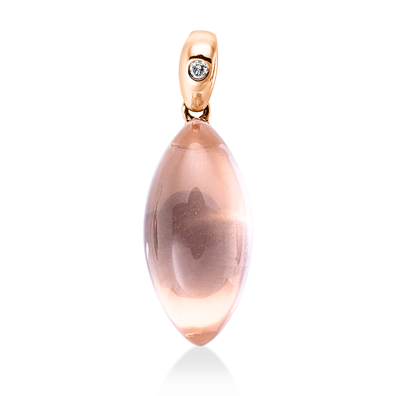 Anhänger 14 kt RG, mit Öse, 1 Brill. 0,01 ct, TW-si, 1 Rosenquarz 6,17 ct rosé