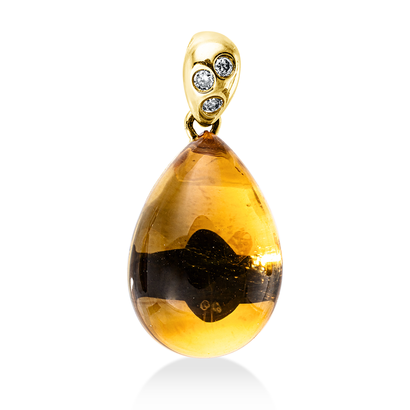 Anhänger 14 kt GG, mit Öse, 3 Brill. 0,03 ct, TW-si, 1 Citrin 4,50 ct gelb