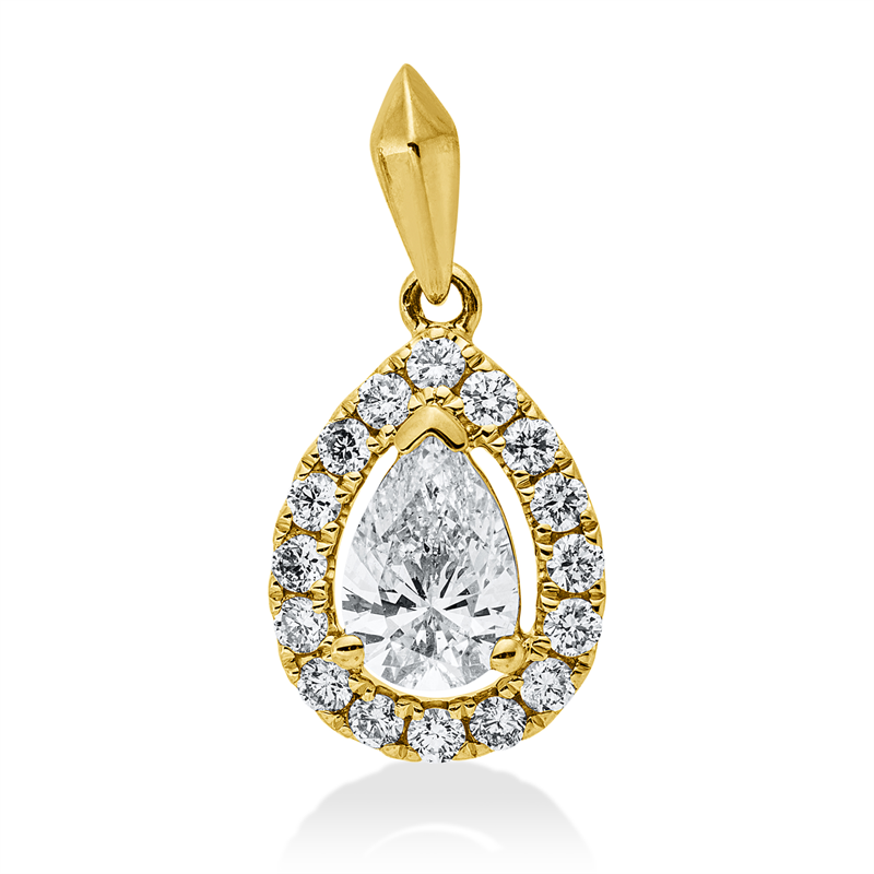 Anhänger 14 kt GG, mit Öse, 1 Tropfen 0,42 ct, W-si, 16 Brill. 0,17 ct, W-si