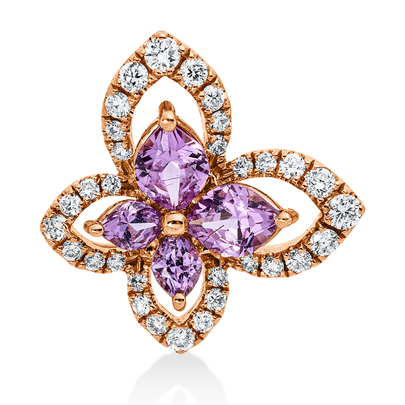 Anhänger 18 kt RG, 32 Brill. 0,19 ct, TW-si, 4 Saphire 0,55 ct pink