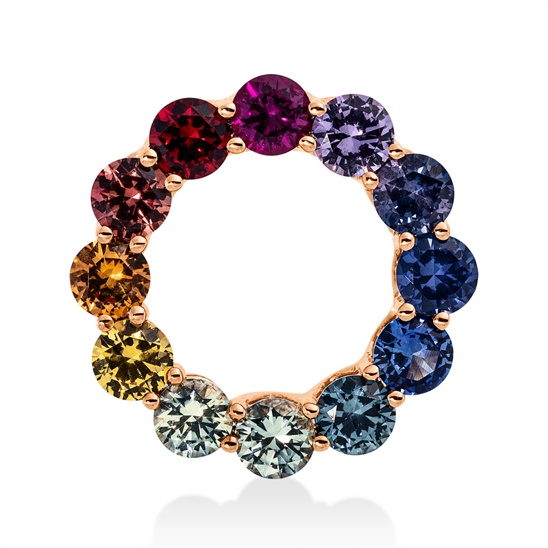 Anhänger 18 kt RG, 12 Saphire 1,54 ct multicolor