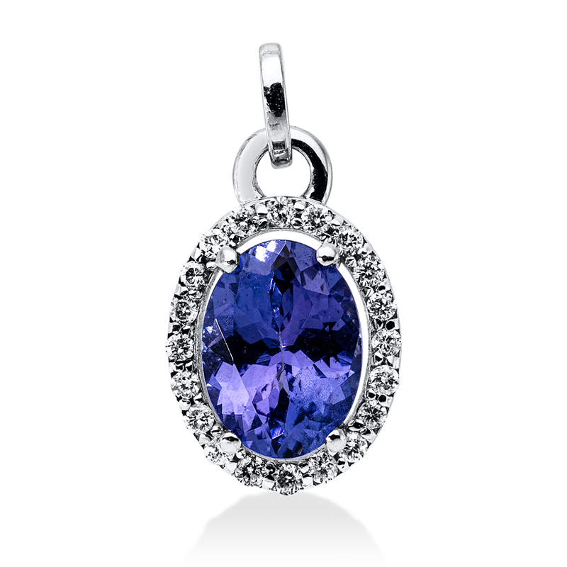 Anhänger 18 kt WG, mit Öse, 20 Brill. 0,10 ct, F-si, 1 Tansanit 1,11 ct blau