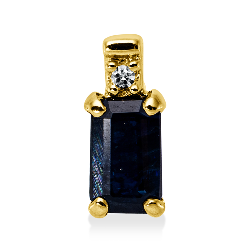 Anhänger 18 kt GG, 1 Dia. 0,01 ct, TW-si, 1 Saphir 0,34 ct blau
