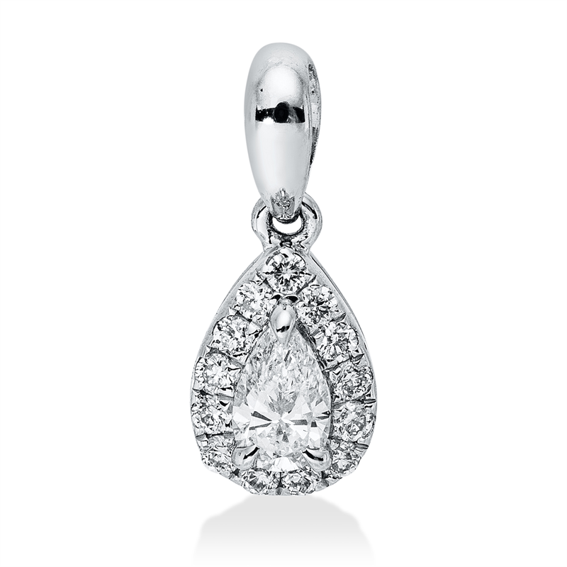 Anhänger 18 kt WG, 1 Tropfen 0,05 ct, TW-si, 13 Brill. 0,04 ct, TW-si