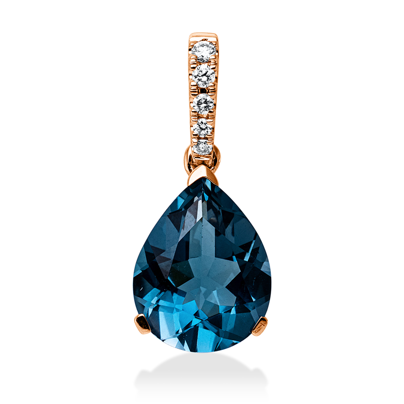 Anhänger 18 kt RG, mit Öse, 5 Brill. 0,06 ct, TW-si, 1 Topas 3,00 ct Lond. blue
